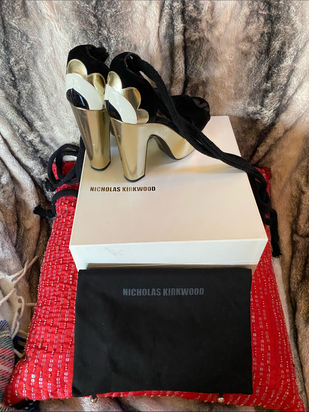 Nicholas Kirkwood Gold Platform Tie Up Leg Shoes Made In Italy